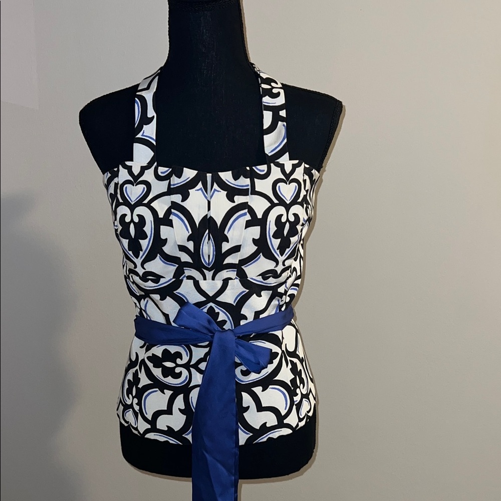 White House Black Market Patterned Bustiers with Blue Tie w/ Optional Nick Strap